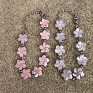 Del Sol anklet bracelets 2 bundle floral beads pink blue links silver tone links